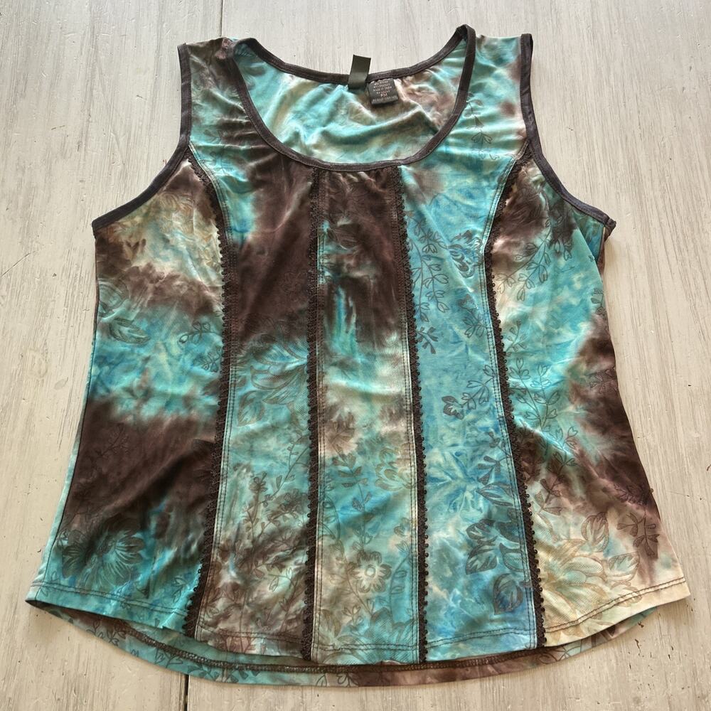Vtg Sere Nade Chocolate Brown Teal Whimsy Tank Top Sz M Petite Velvet Floral Y2K